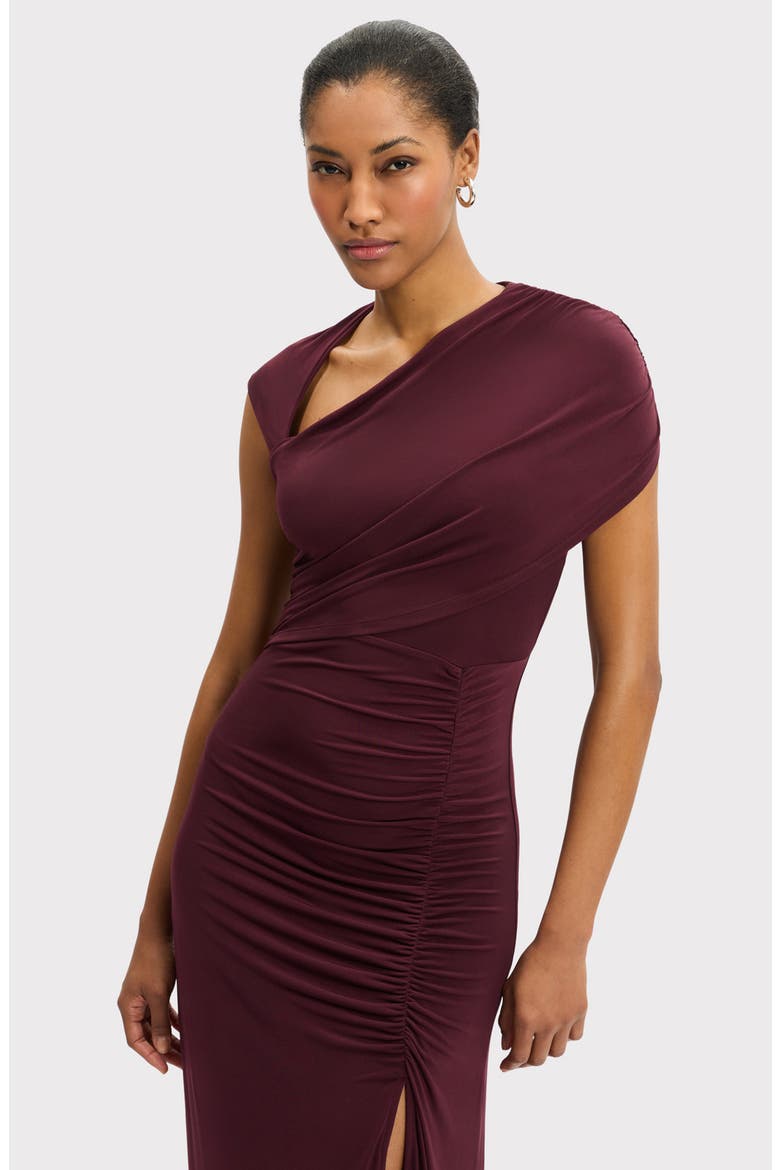 Cap Sleeve Ruched Matte Jersey Dress, Alternate, color, PINOT