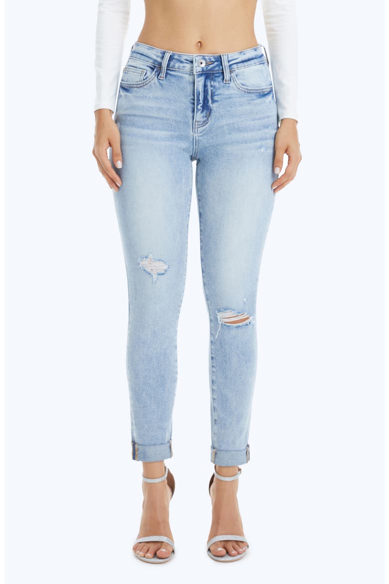 High Waist Cuffed Ankle Skinny Jeans, Main, color, LIGHT BLUE