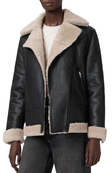 Sola Oversize Genuine Shearling Biker Jacket
