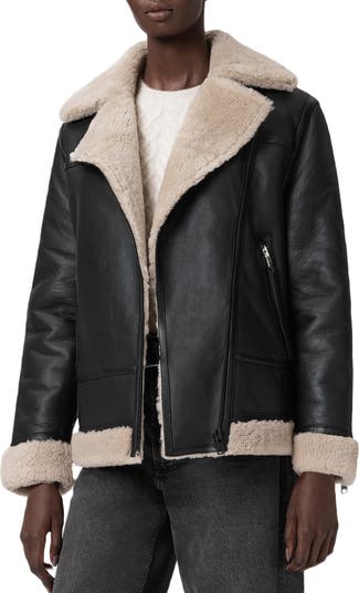 AllSaints Sola Oversize Genuine Shearling Biker Jacket | Nordstrom