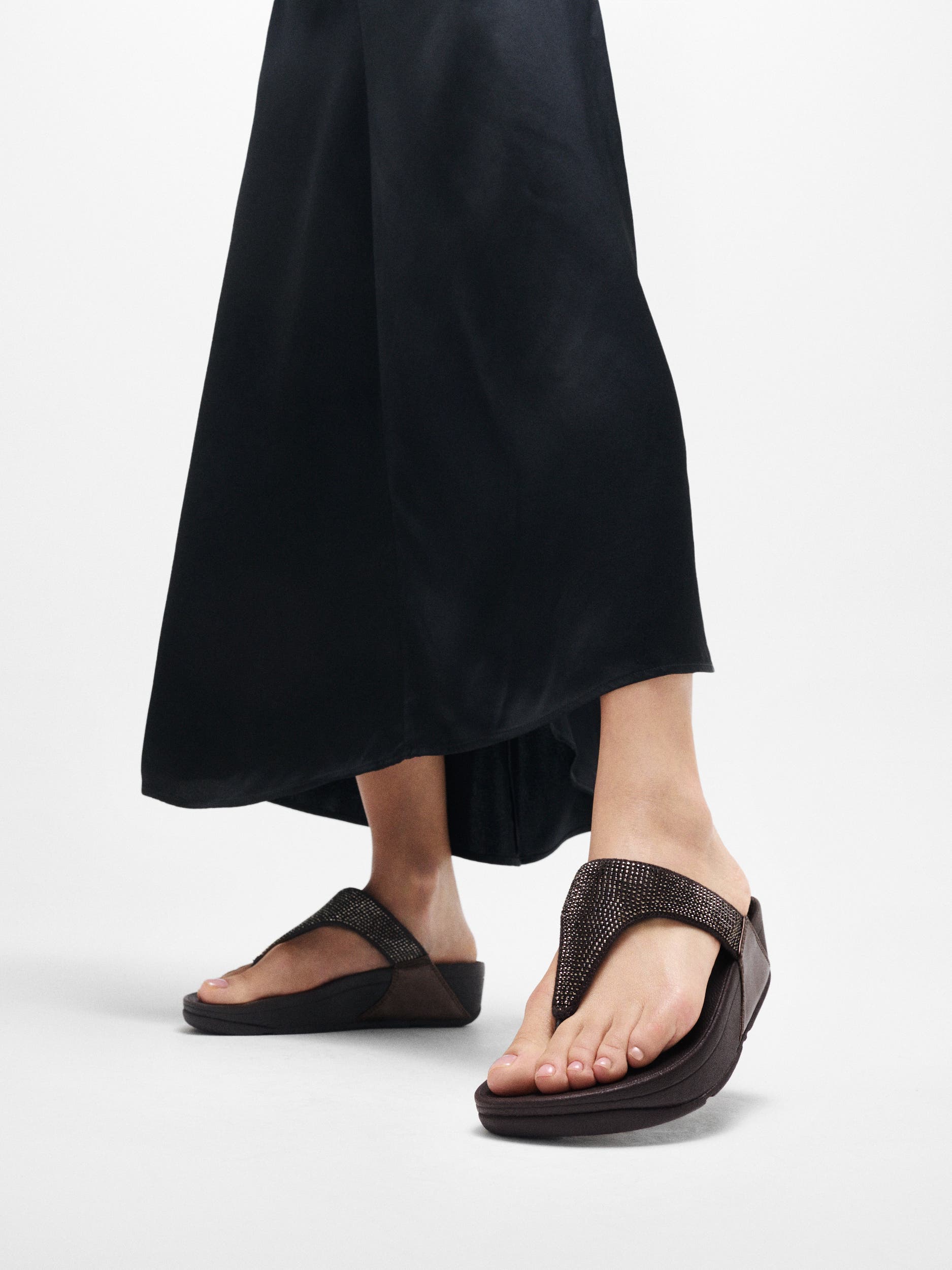 FitFlop Lulu Crystal embellished toe-post sandals, Alternate, color, Metallic Chocolate Brown