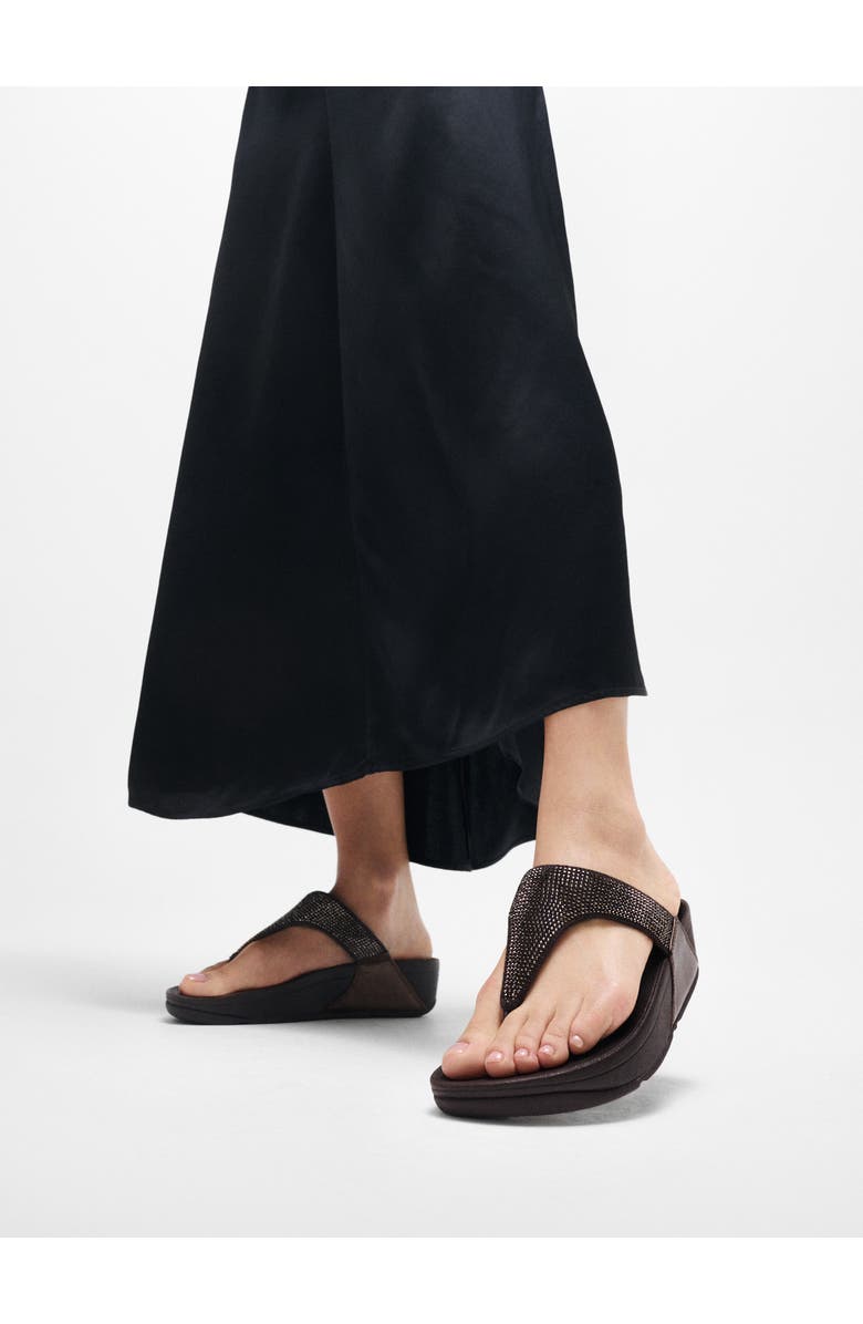 FitFlop Lulu Crystal embellished toe-post sandals, Alternate, color, Metallic Chocolate Brown