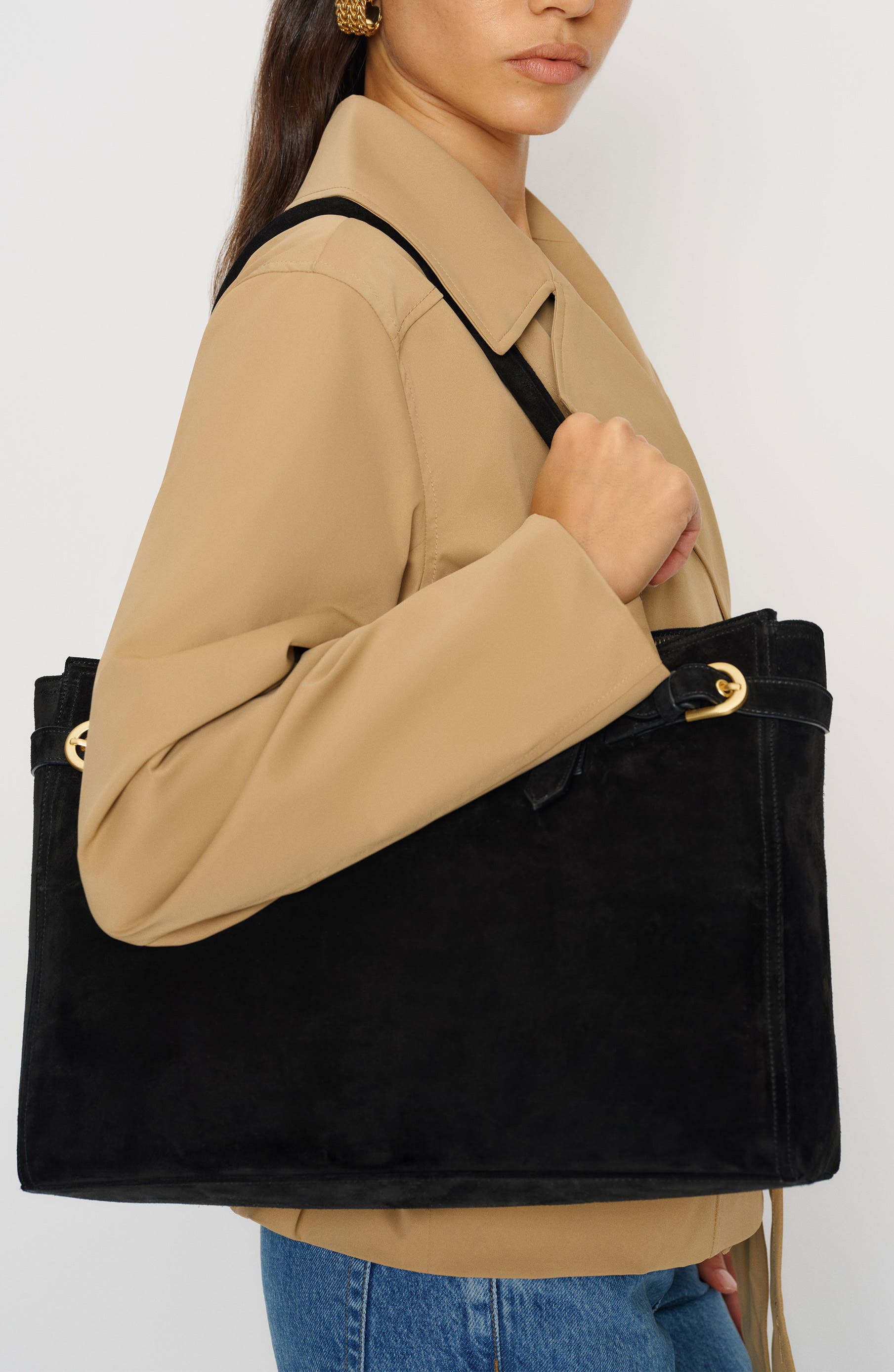 Reformation Dominique Tote, Alternate, color, Black Suede