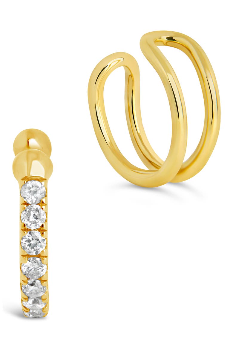 SF Fine 14K Gold Mixed Diamond and Solid Cuff Earrings, Main, color, GOLD