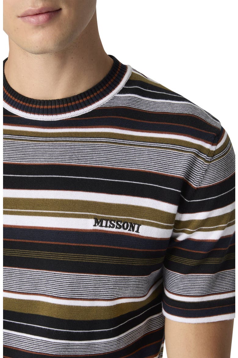 Striped Crew-neck Cotton T-shirt With Embroidered Logo Lettering, Alternate, color, Beige& Grey