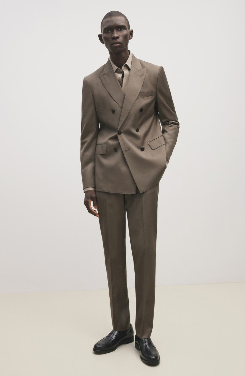 MANGO Double Breasted Virgin Wool Herringbone Blazer, Alternate, color, 