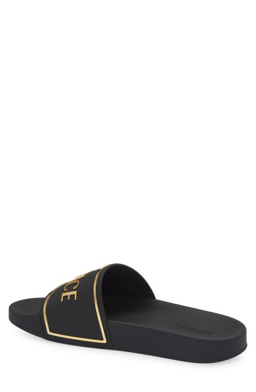 Versace Logo Pool Slide In Black Gold