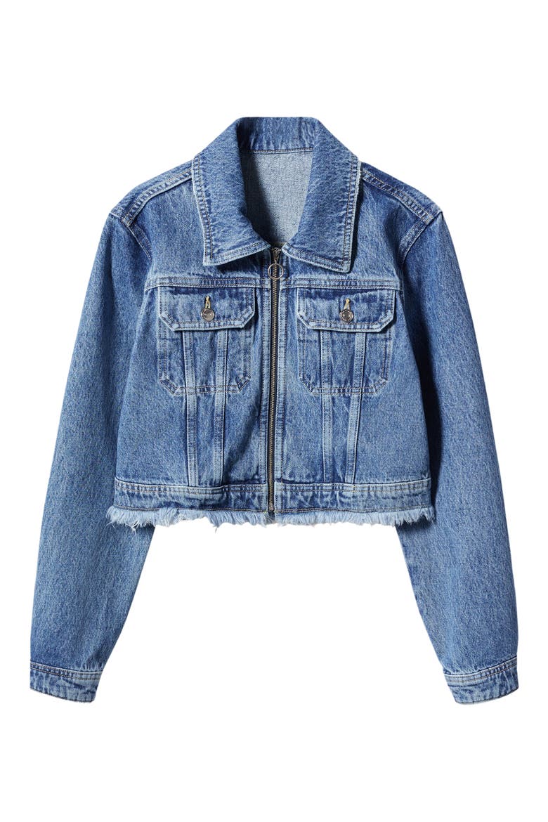 Fray Hem Denim Trucker Jacket, Alternate, color, DARK BLUE