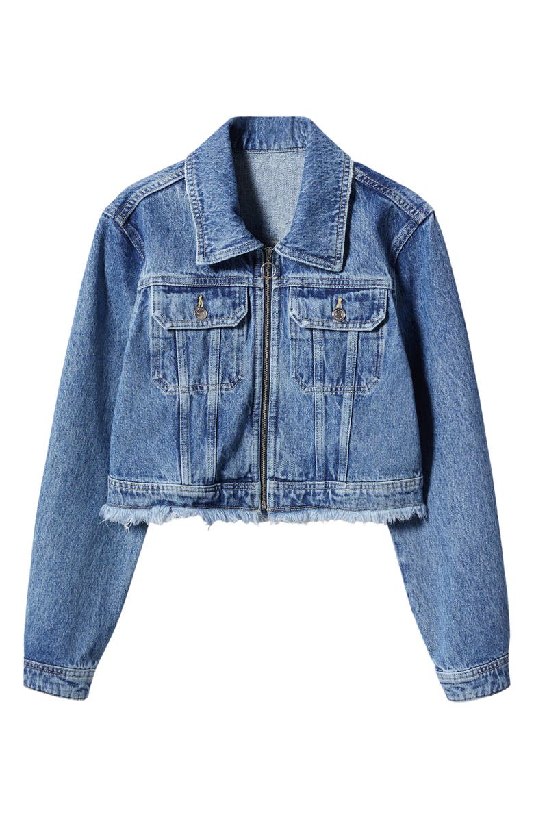 MANGO Fray Hem Denim Trucker Jacket, Alternate, color,