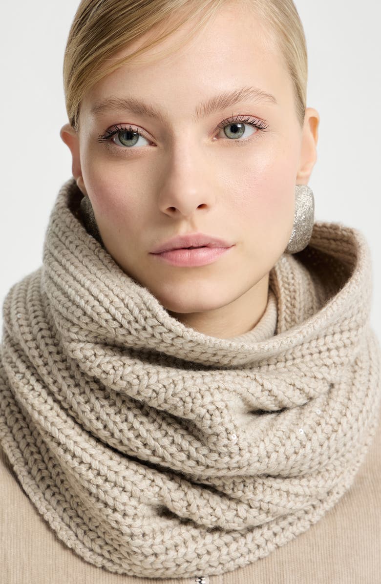 Brunello Cucinelli Dazzling neck warmer, Alternate, color, Beige