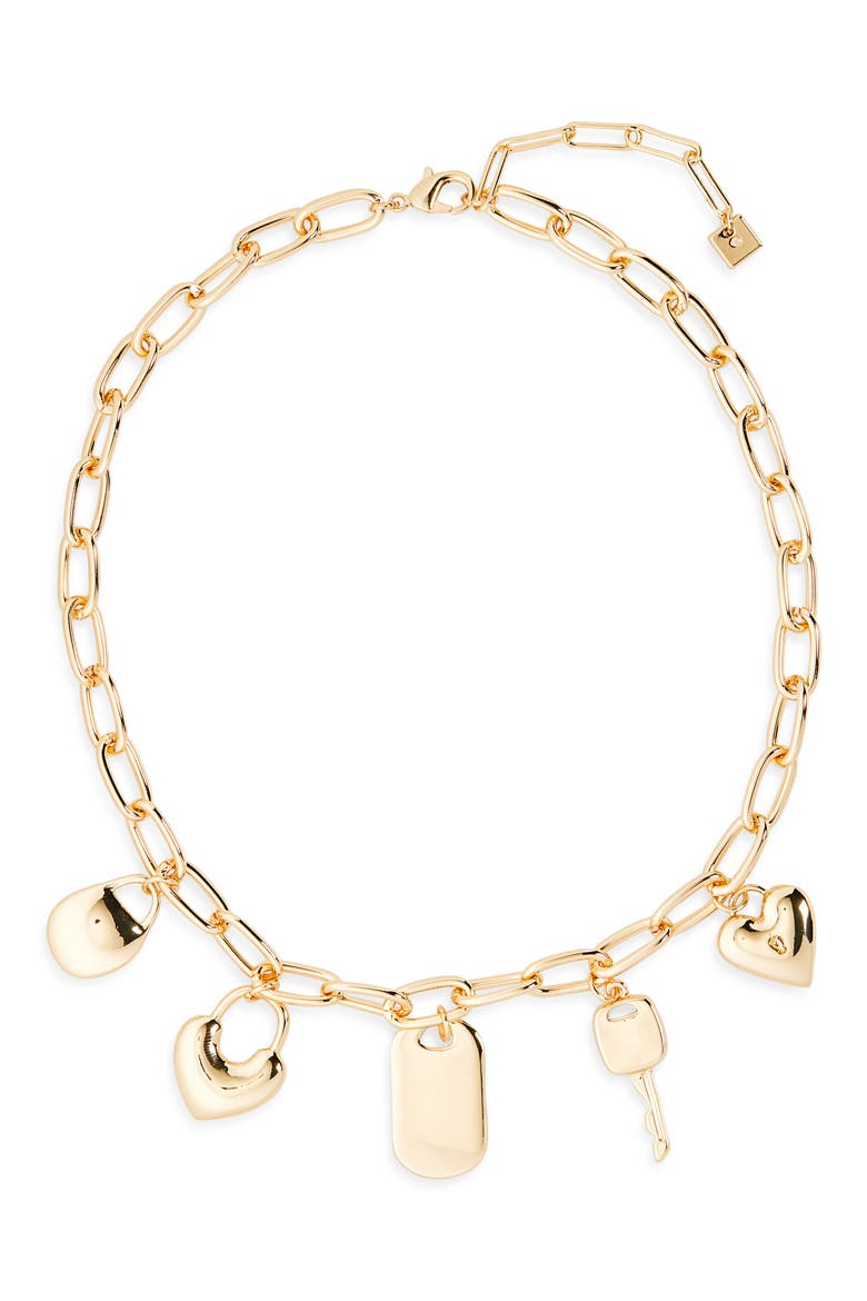 Heart Lock Charm Necklace, Main, color, GOLD