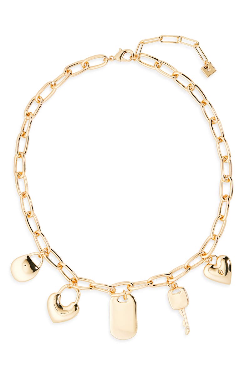 Open Edit Heart Lock Charm Necklace, Main, color, Gold