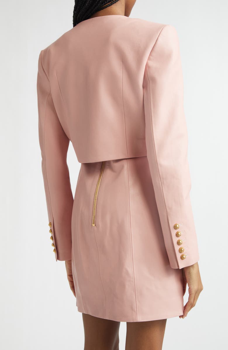 Balmain Crop Lambskin Jacket, Alternate, color, 4Hr Powder Pink