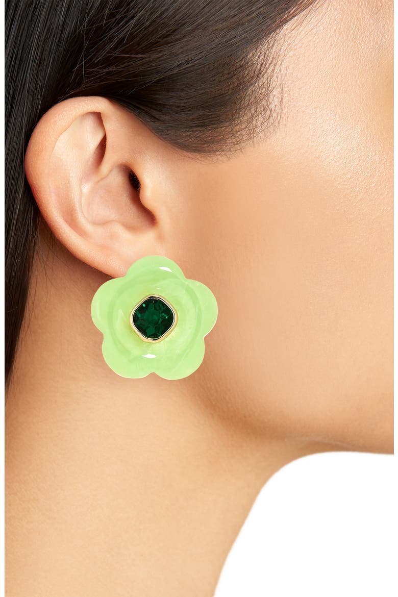 Crystal & Resin Flower Stud Earrings, Alternate, color, GREEN/ GREEN