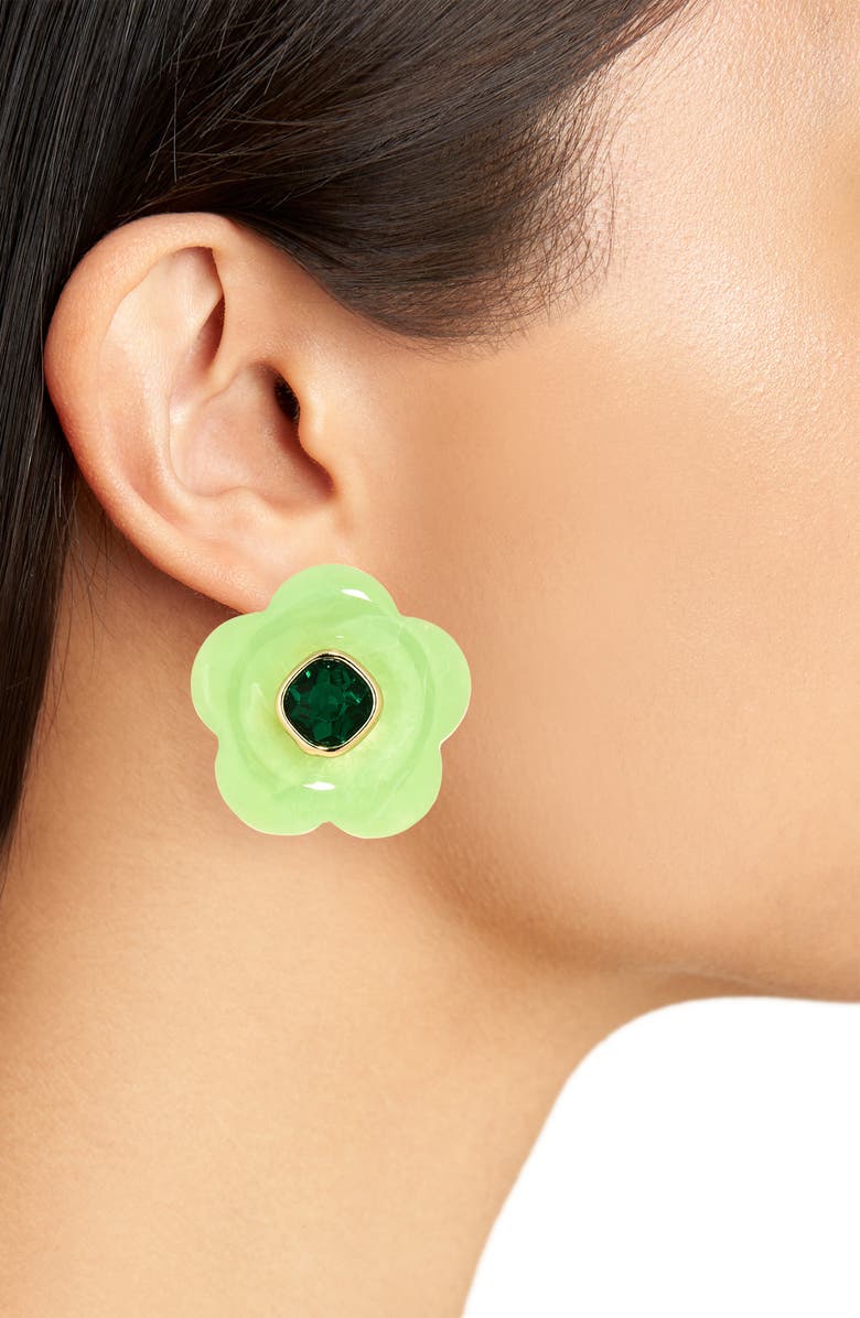 NATASHA Crystal & Resin Flower Stud Earrings, Alternate, color, Green/ Green