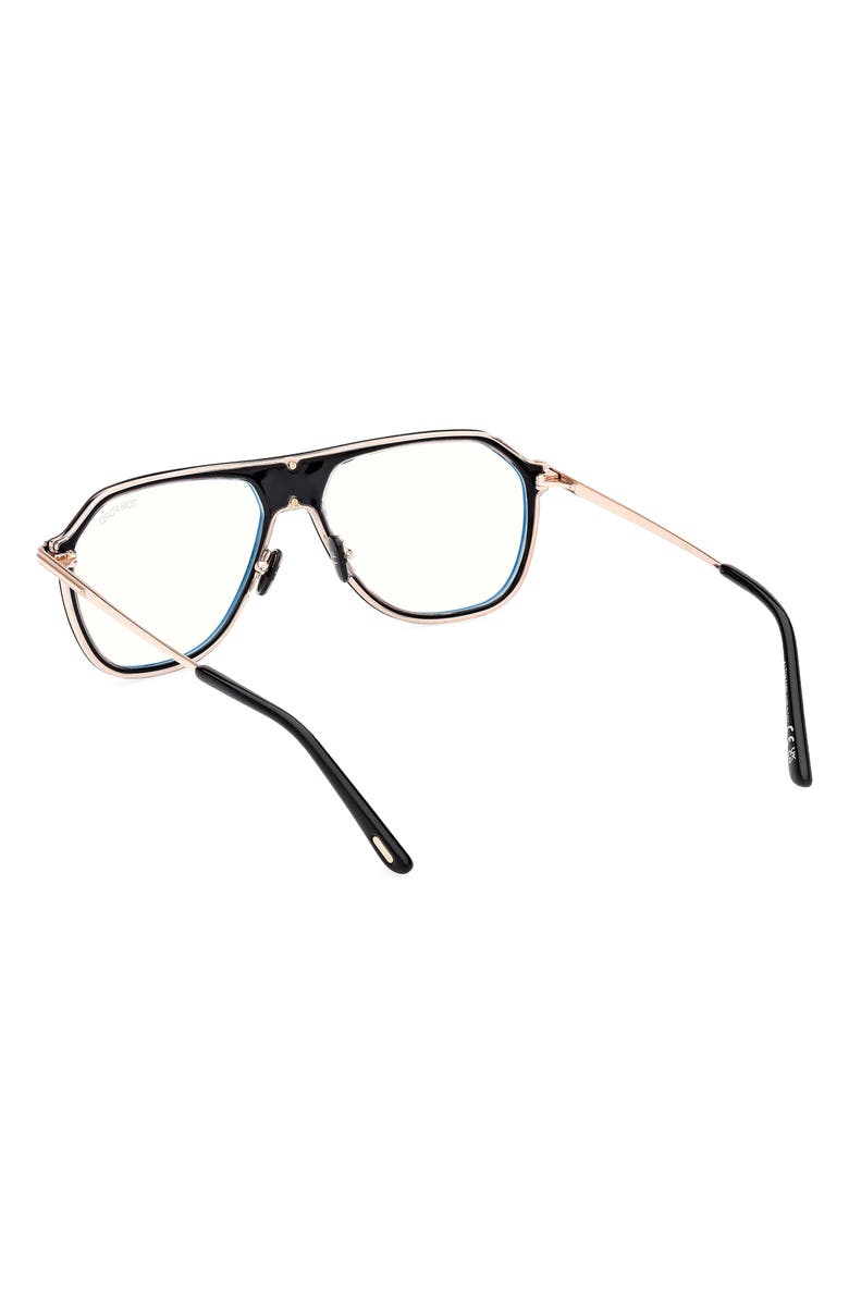 TOM FORD 56mm Pilot Blue Light Blocking Optical Glasses, Alternate, color, Black Crystal Rose Gold