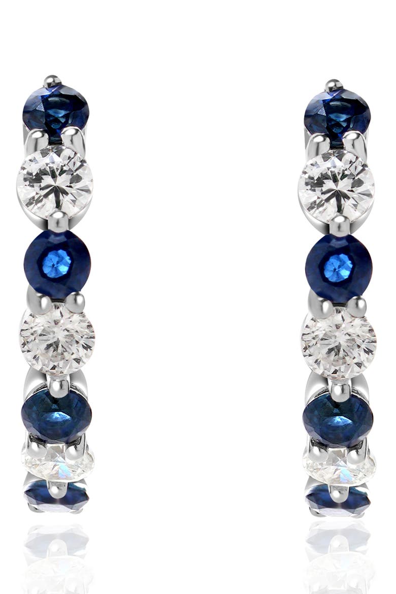 Sapphire & Diamond Hoop Earrings, Alternate, color, 14K WHITE GOLD