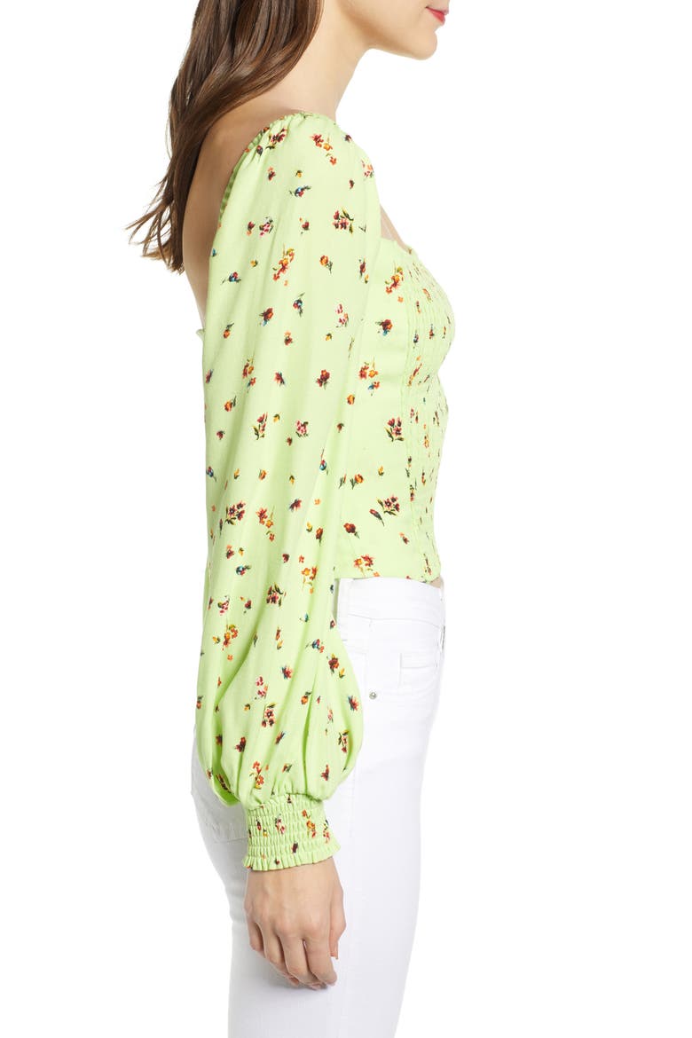 Bardot Smocked Square Neck Blouse, Alternate, color, LIMELIGHT DITSY