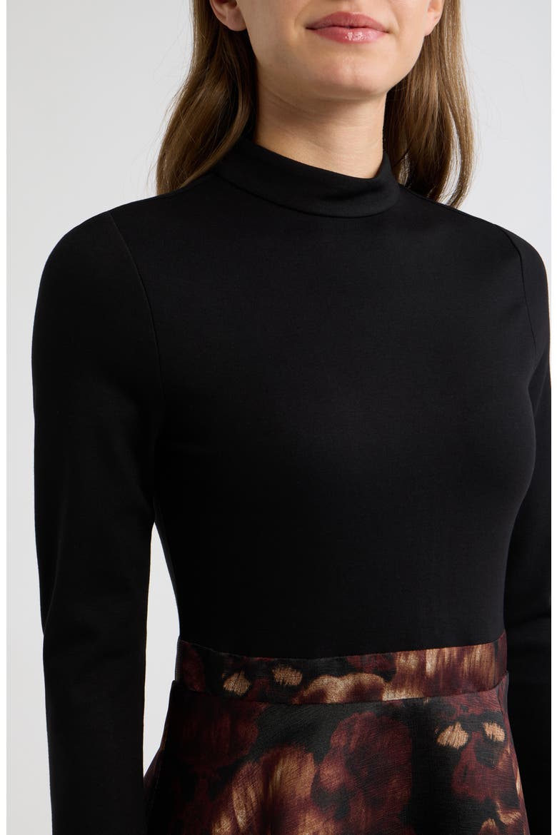 Mock Neck Fit and Flare Dress, Alternate, color, ANNE BLACK MULTI