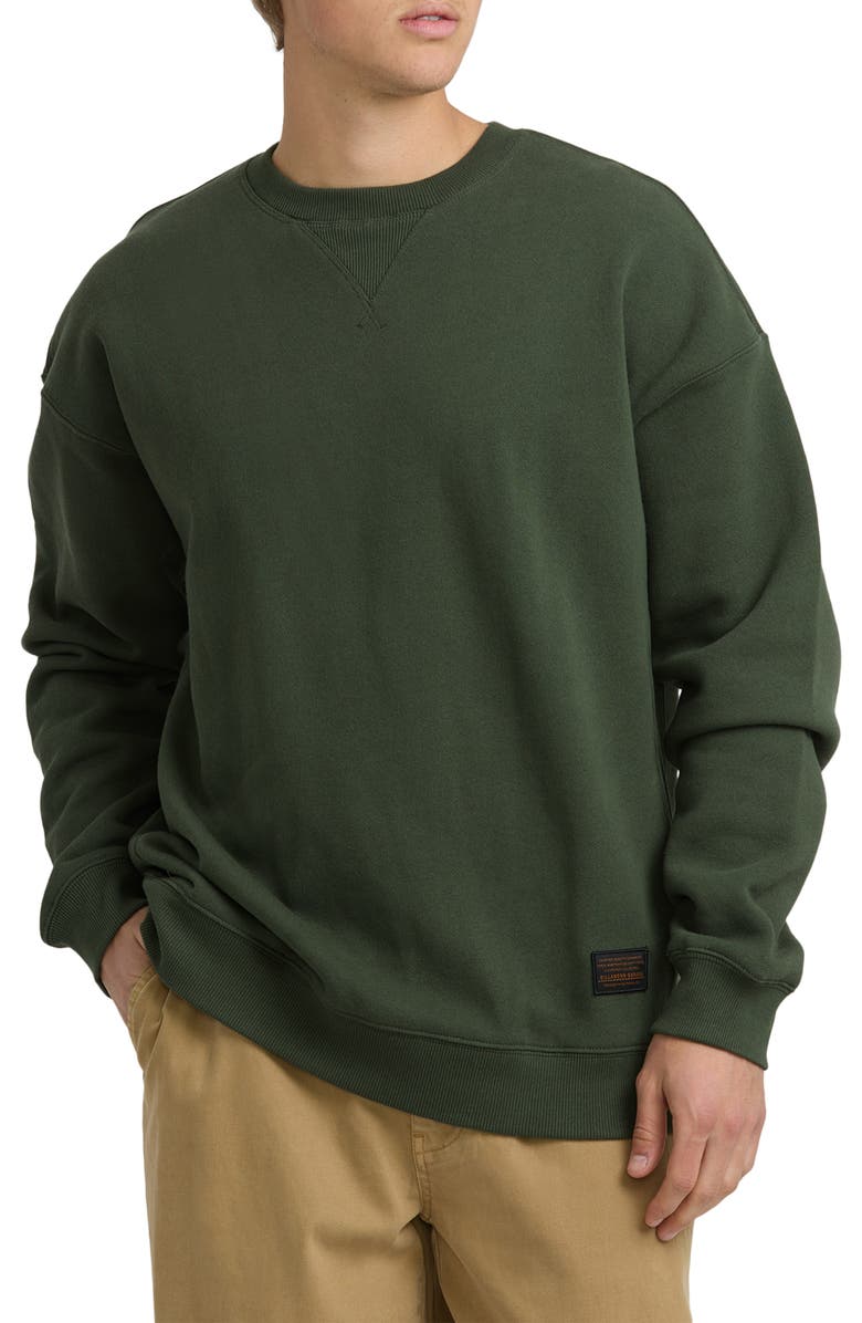 Billabong Fort Garage Crewneck Cotton Blend Sweatshirt, Main, color, Olive