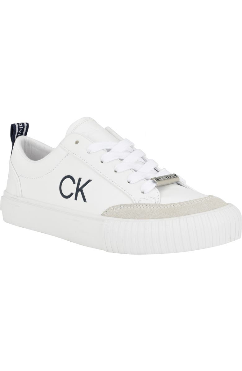 Calvin Klein Clariss Lace Up Logo Sneaker, Main, color, White/Peacoat