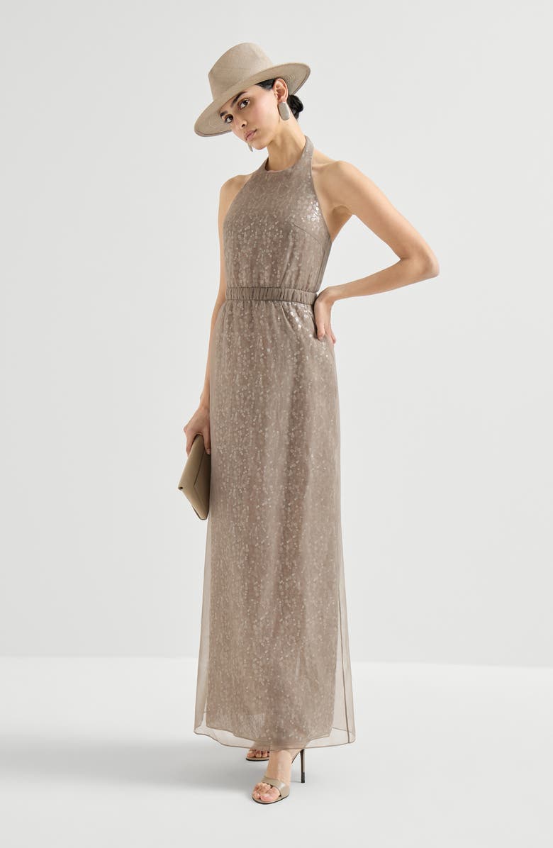 Brunello Cucinelli Dazzling embroidery halterneck dress, Alternate, color, Rope