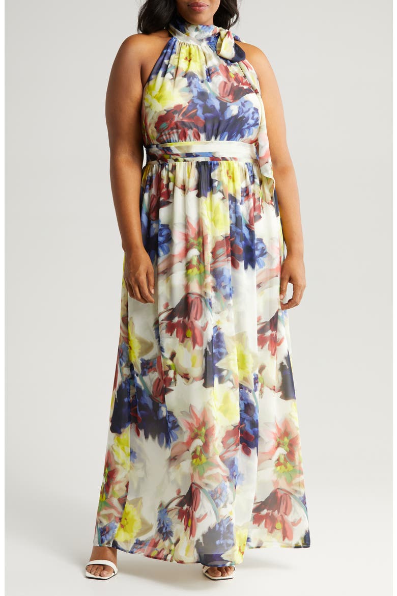 Floral Bow Maxi Dress, Main, color, LIGHT CREMA MULTI