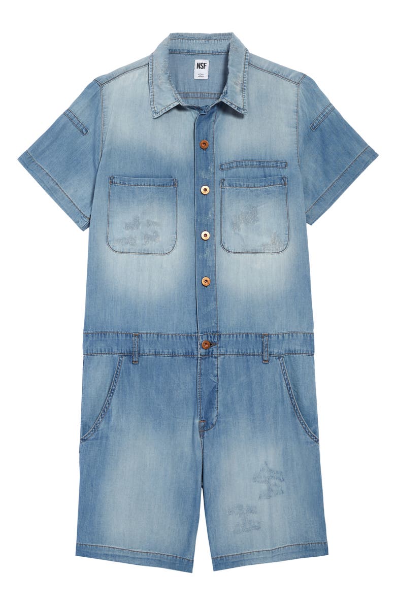 NSF Clothing Abel Chambray Mechanic Romper, Main, color, 