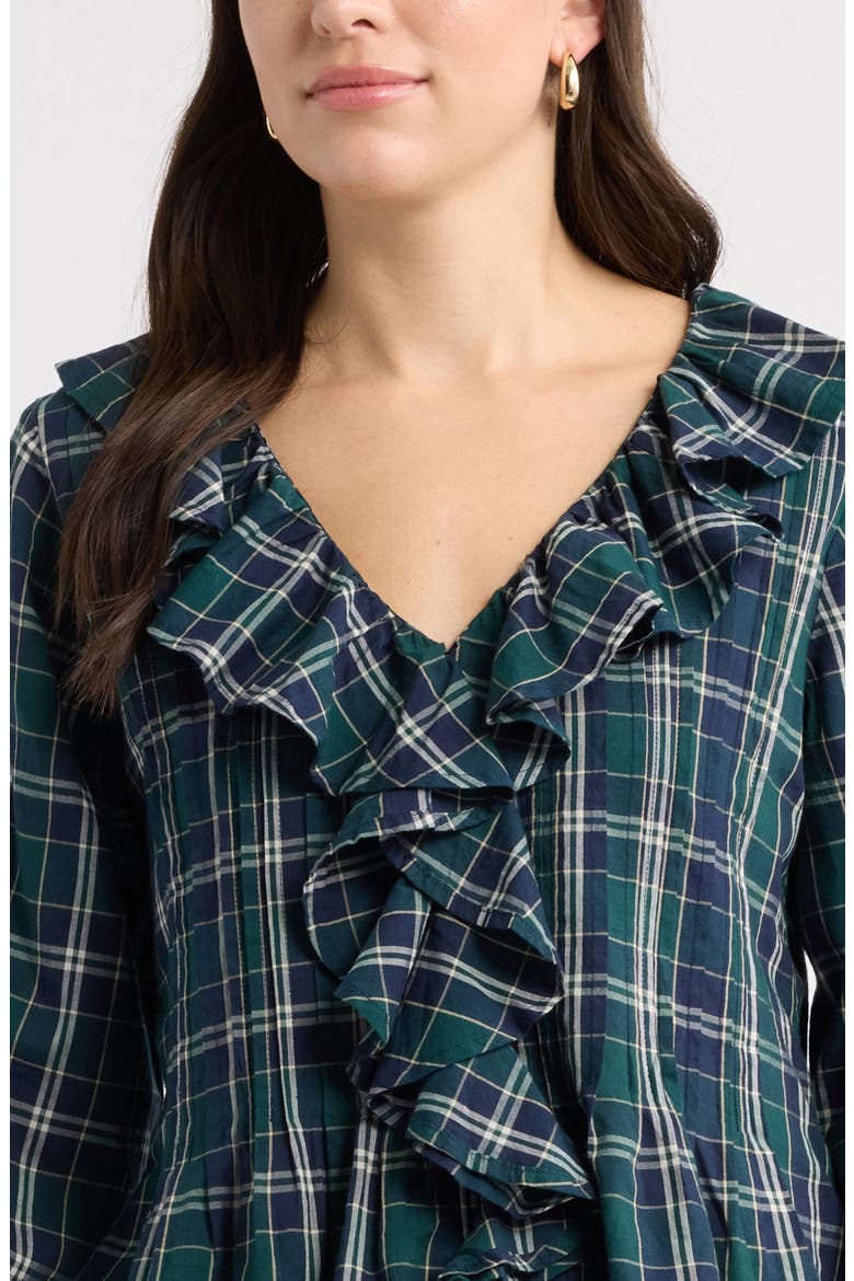 Plaid Ruffled Front Popover Top, Alternate, color, GREEN- NAVY ABBY PLAID