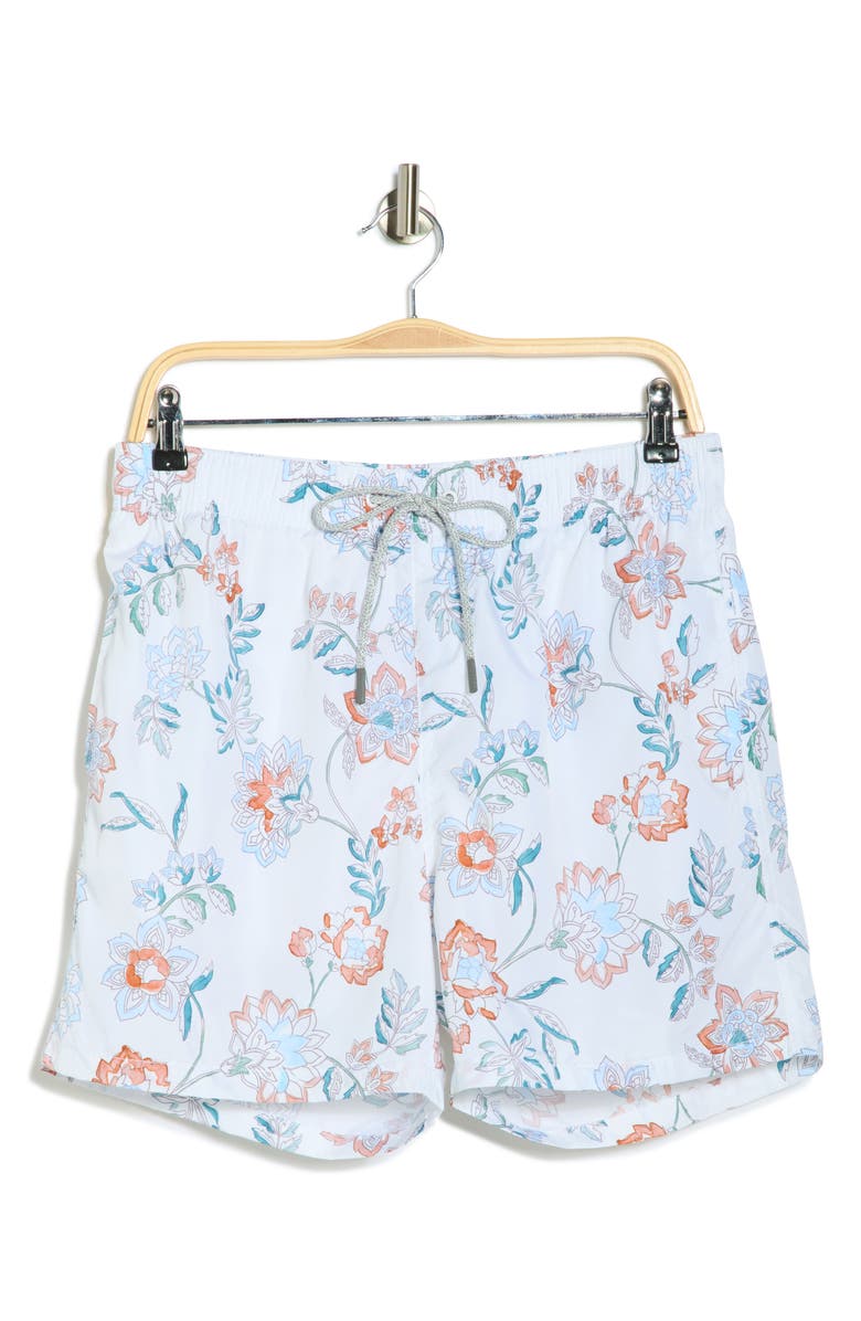 Vintage Summer Ponji Print Volley Swim Trunks, Main, color, Ivory