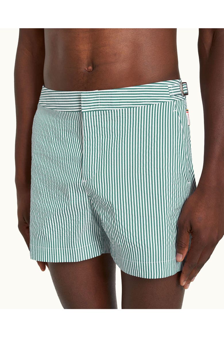 Bulldog Mid-Length Classic Fit Stripe Seersucker Swim Shorts, Alternate, color, Fresh Lawn/White Stripe