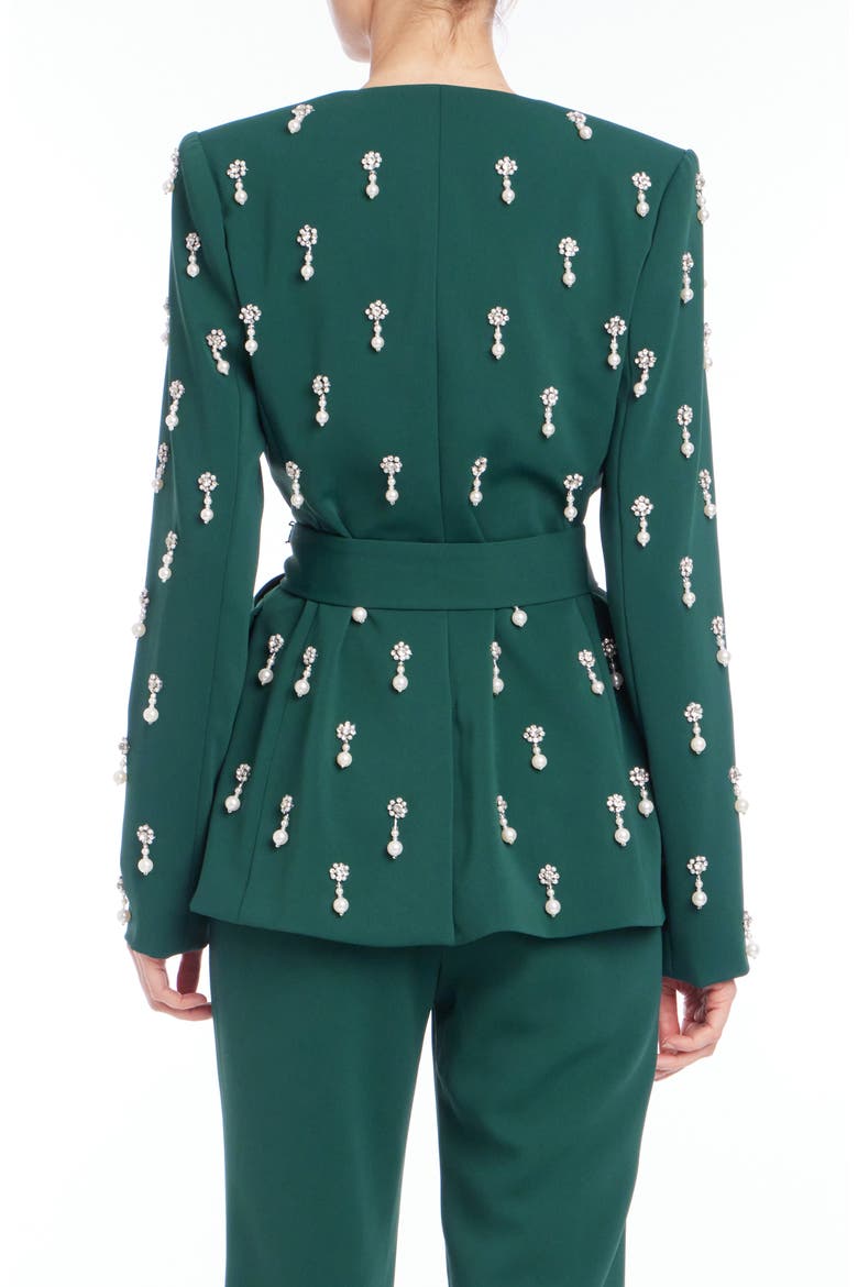 Pearl Drop Beaded Suit Jacket with Removable Belt, Alternate, color, PINE