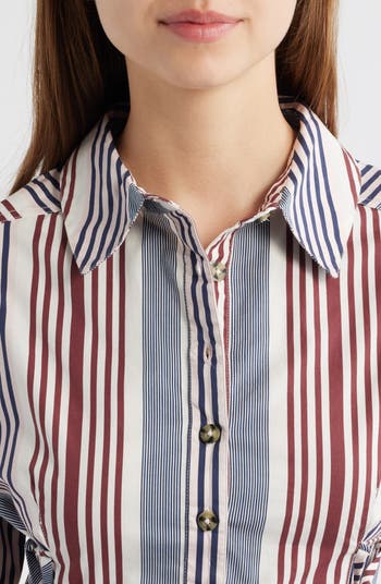 Jilla Stripe Lace-Up Button-Up Shirt