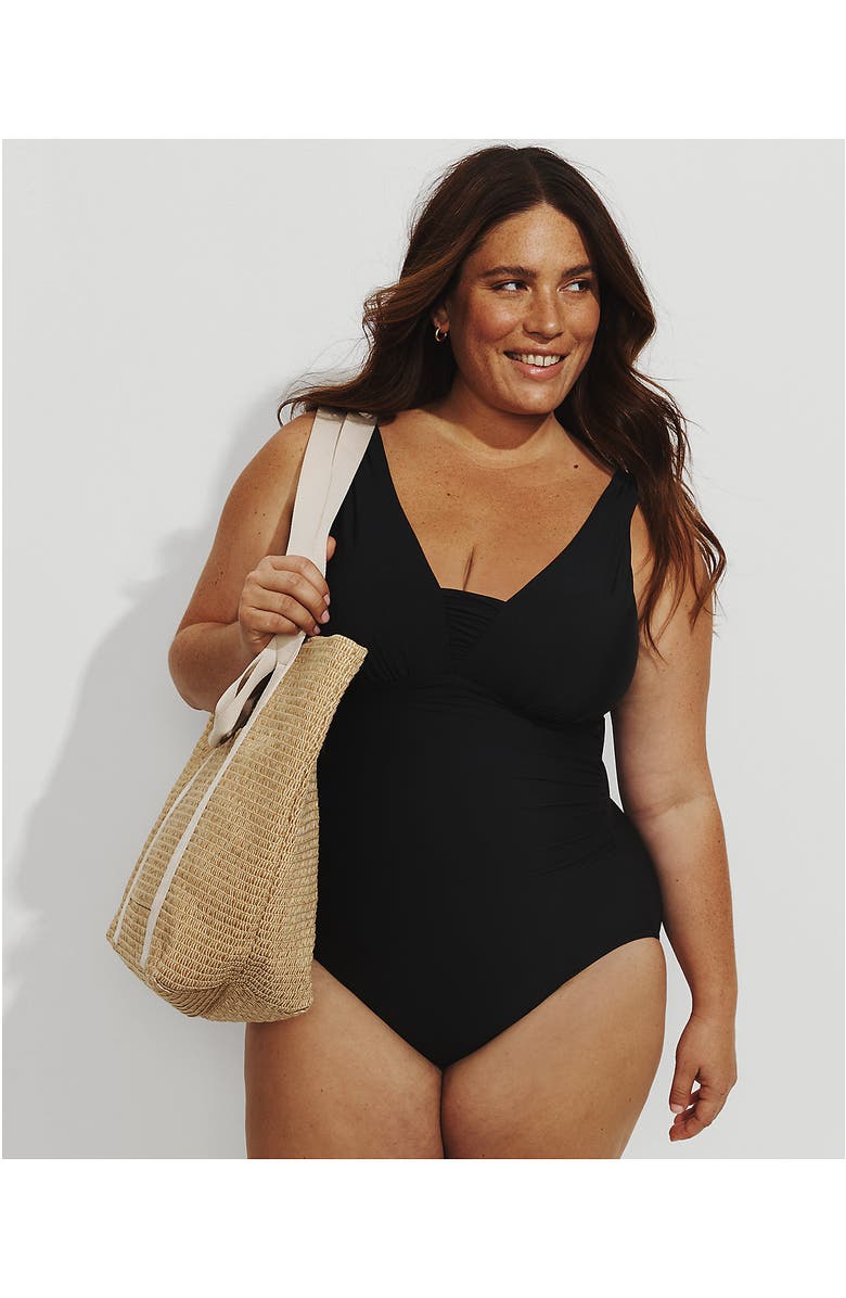 Lands' End Plus Size DD-Cup Slender Grecian Tummy Control Chlorine Resistant One Piece Swimsuit, Alternate, color, Black