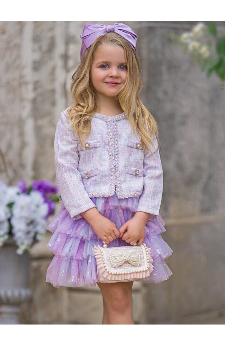 Mia Belle Girls Girls Twirl In Lilacs Tweed Blazer and Tutu Skirt Set, Alternate, color, Purple