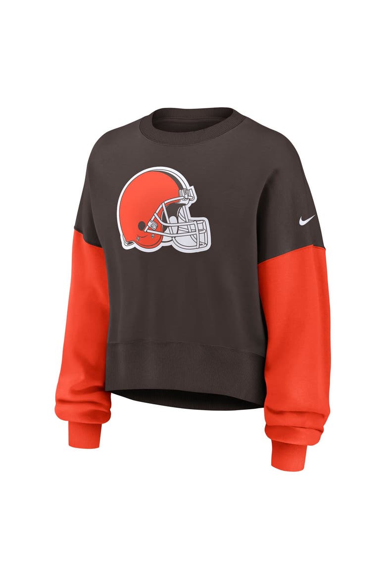 Women's Nike Brown Cleveland Browns Oversized Color-Block Pullover Sweatshirt, Alternate, color, Brown