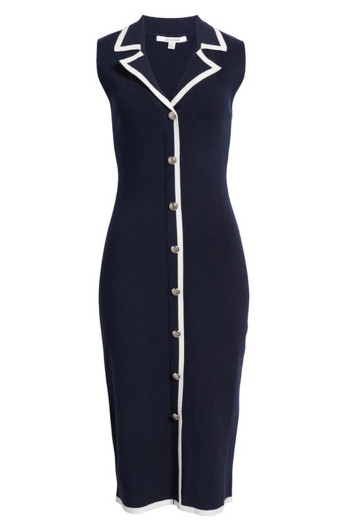 Zoe And Claire Contrast Front Button Midi Sweater Dress In Navy