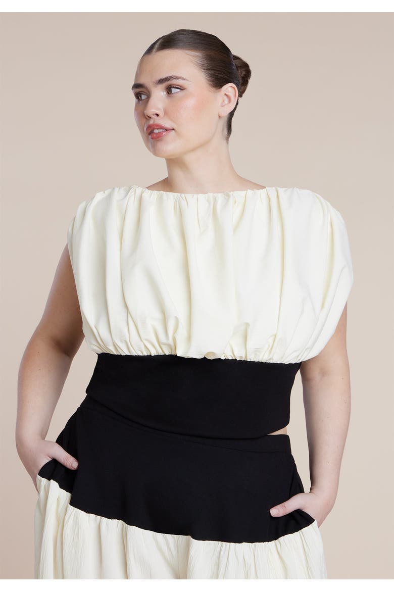 Combo Fabric Draped Top, Main, color, BLACK WHITE