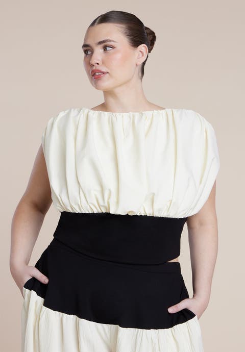 Combo Fabric Draped Top (Plus)