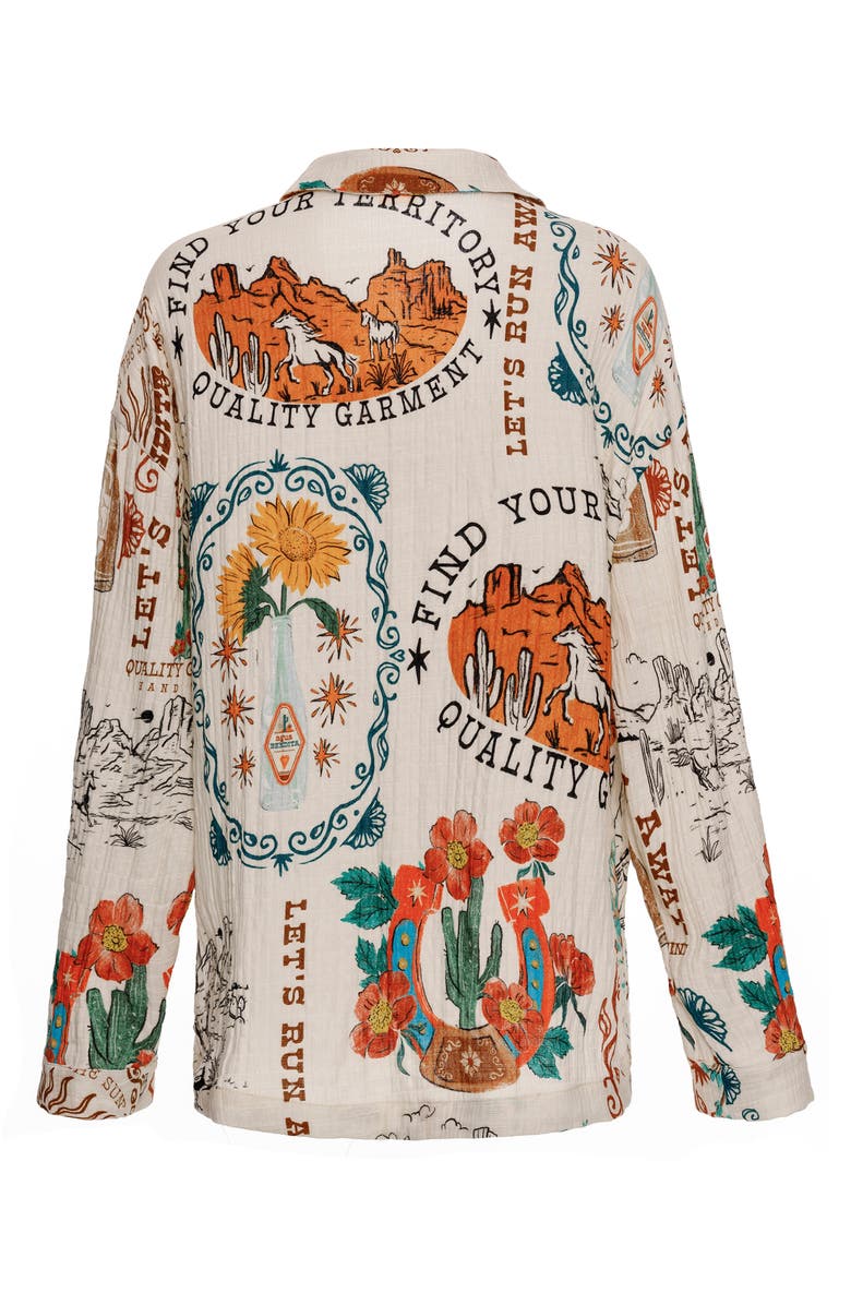 Agua Bendita Keshi Nopal Crinkled Stretch Cotton Button-Up Shirt, Alternate, color, 