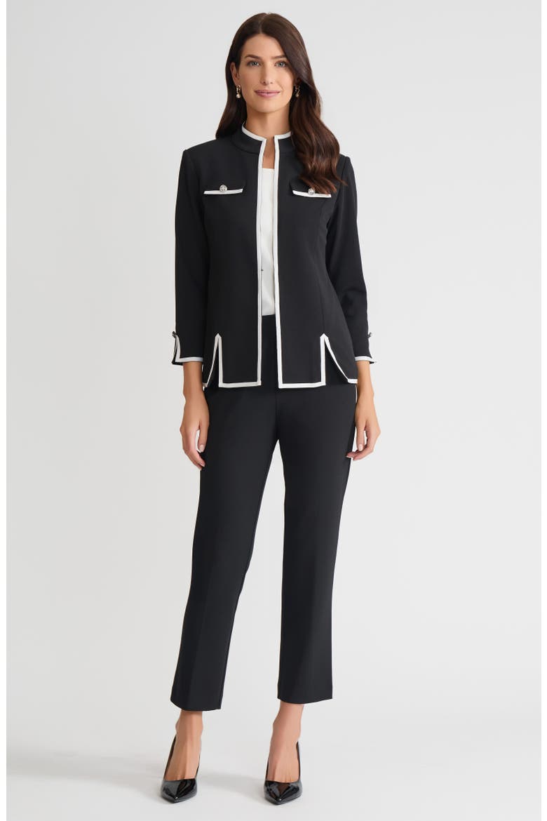 Tailored Stretch Deco Crepe Contrast Trim Jacket, Alternate, color, Black/White