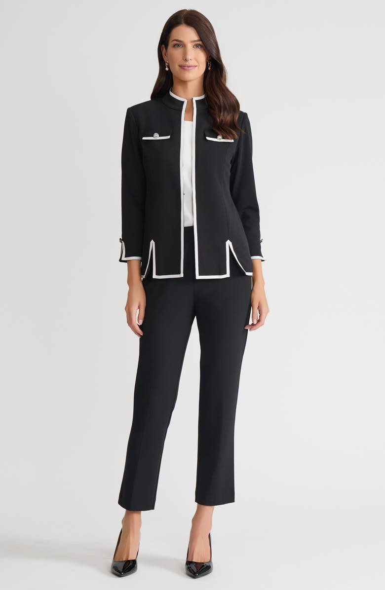 Ming Wang Tailored Stretch Deco Crepe Contrast Trim Jacket, Alternate, color, Black/White