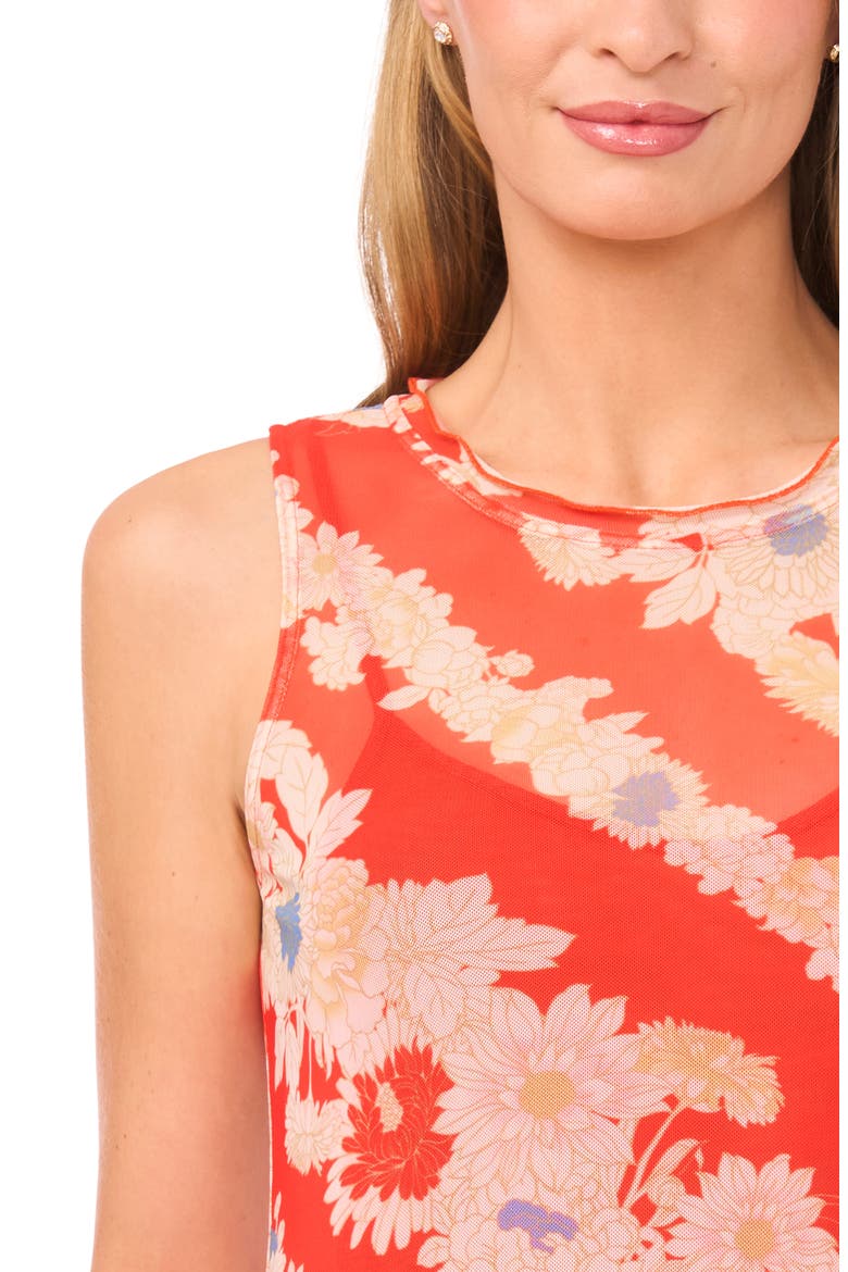 Mariella Floral Sleeveless Mesh Maxi Dress, Alternate, color, FIRE ORANGE