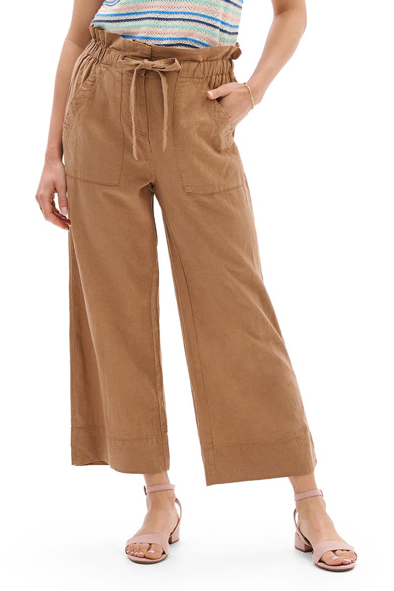 Tigers Eye Drawstring Linen Blend Wide Leg Pants, Main, color, BROWN