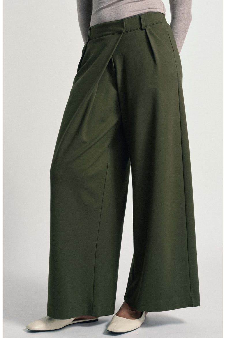 Abi High Waist Wide Leg Ponte Pants, Main, color, KOMBU GREEN