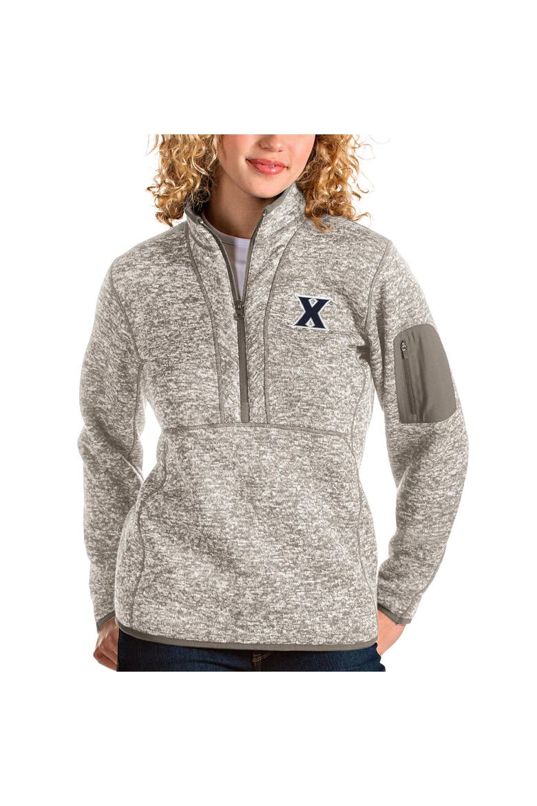 Women's Antigua Oatmeal Xavier Musketeers Fortune Half-Zip Pullover Sweater, Main, color, Oatmeal