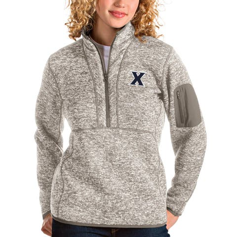Women's Antigua Oatmeal Xavier Musketeers Fortune Half-Zip Pullover Sweater