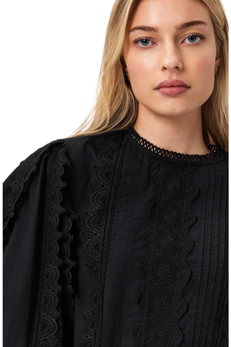Hart Lace Embroidered Bishop Sleeve Top, Alternate, color, BLACK