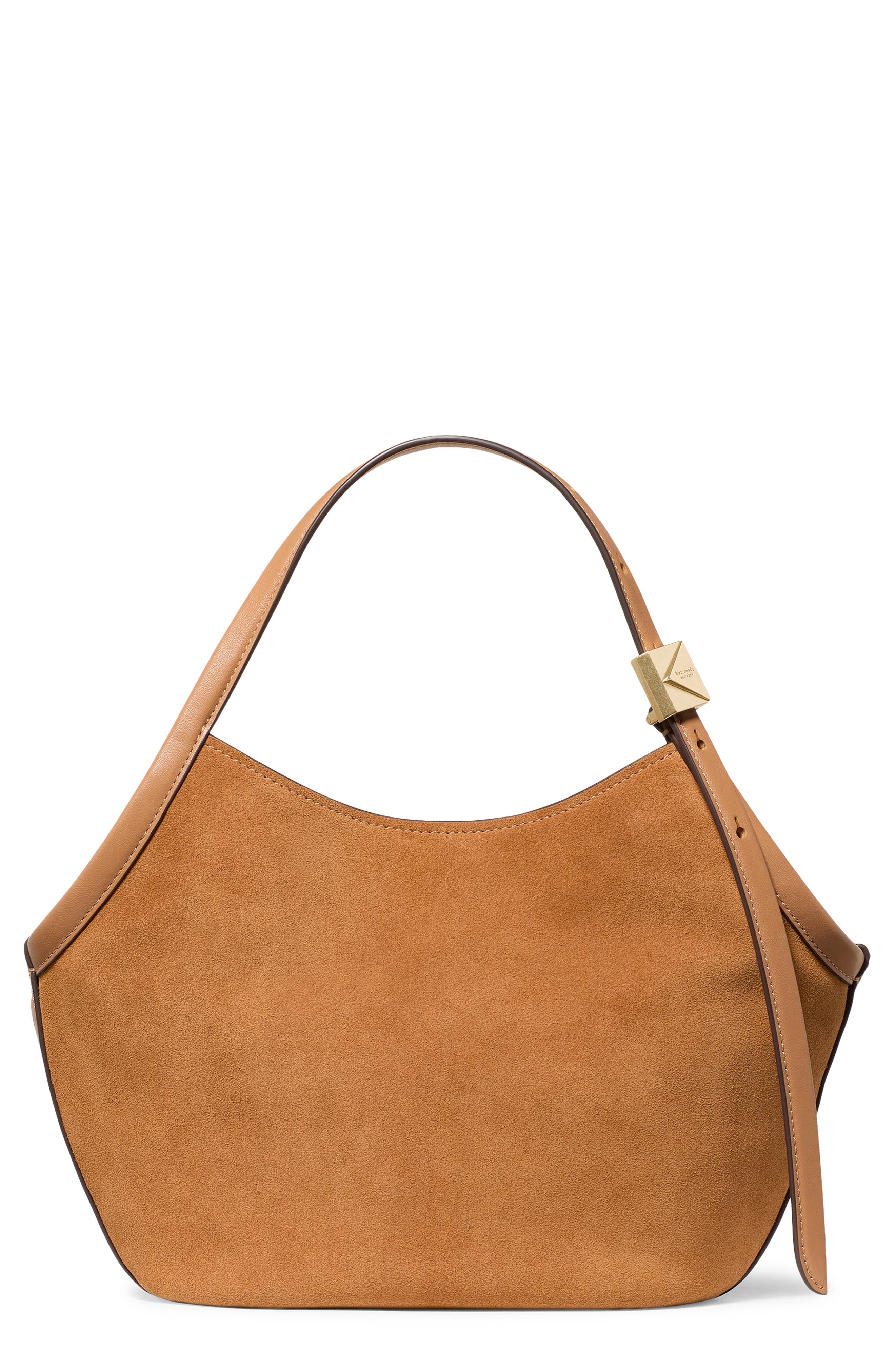 Kate Spade New York Small Deco Suede Tulip Tote, Main, color, Garden Soil