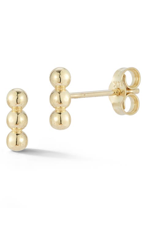 14K Gold Beaded Stud Earrings
